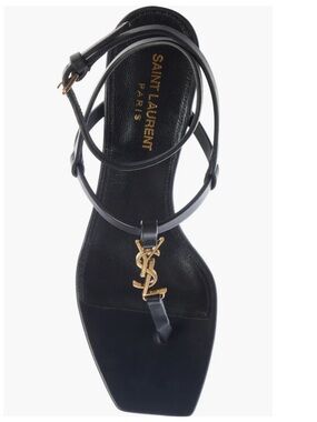 Saint Laurent Cassandra 60mm Leather Sandals Black Size